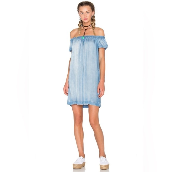 EUC Anthropologie Cloth & Stone Off Shoulder Chambray Dress Light Blue, Size S - Picture 1 of 10